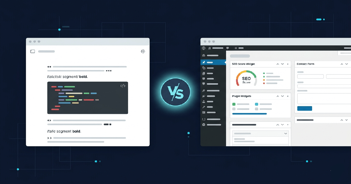 Ghost editor vs WordPress dashboard side by side comparison for technical blogging