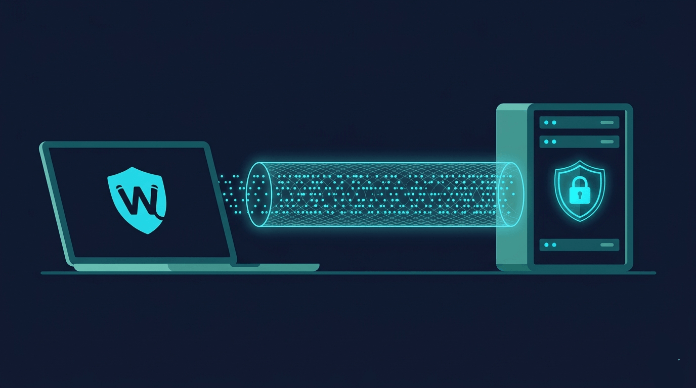 WireGuard VPN tunnel connecting a laptop to a server with encrypted data flow