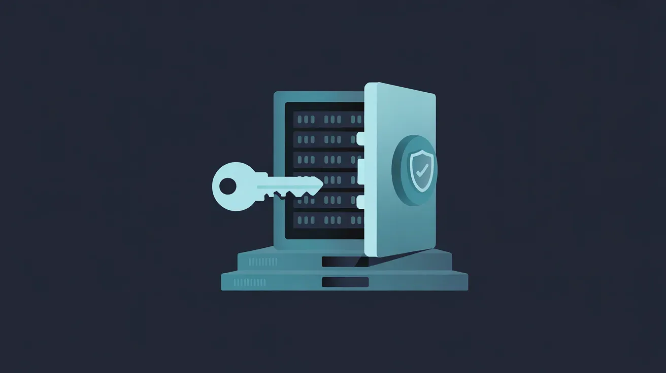 Vault door with digital key and shield icon representing self-hosted Vaultwarden password manager