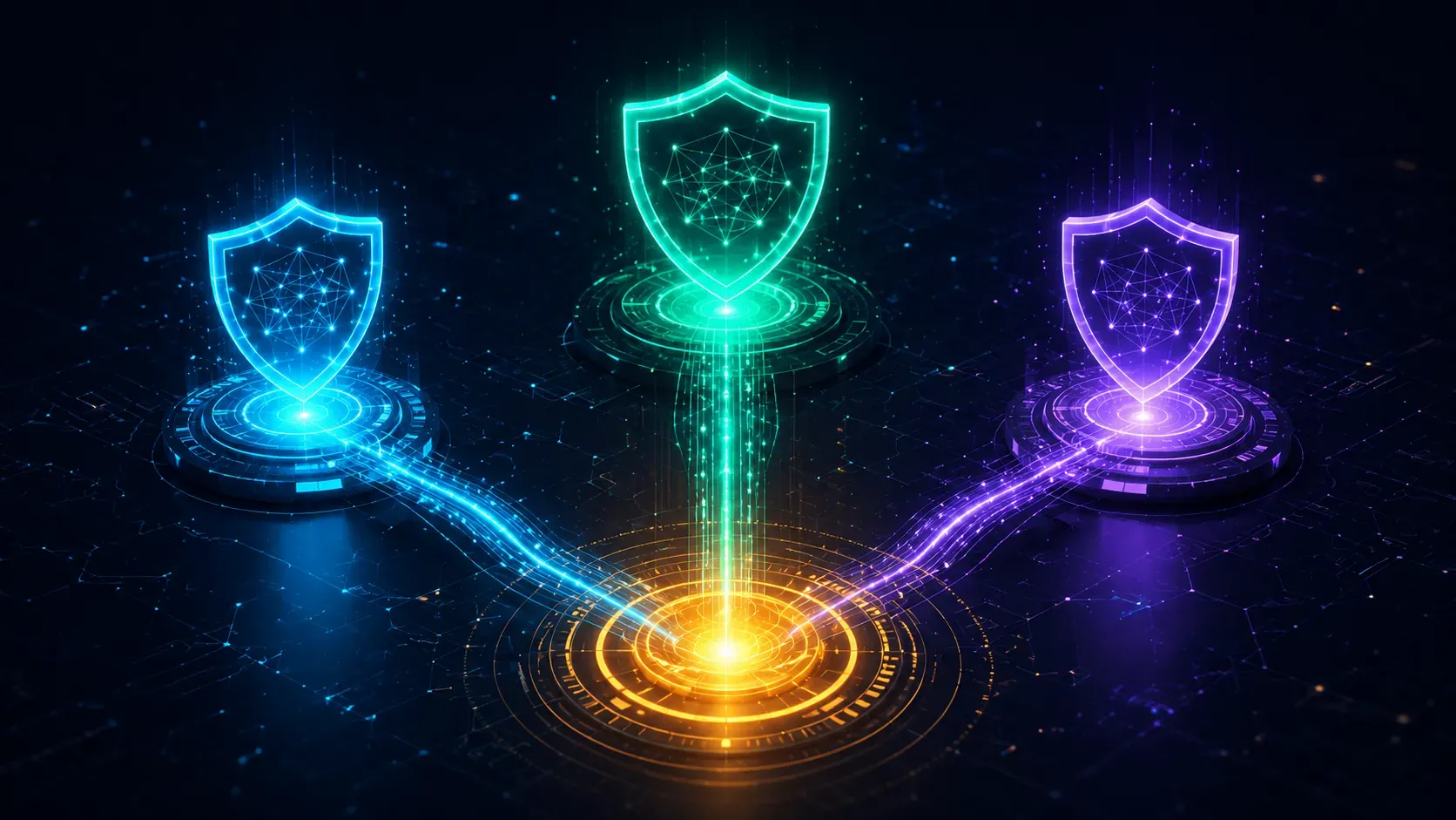 Three cyan network nodes labelled WireGuard, OpenVPN and Tailscale connected over a deep-navy mesh — a self-hosted VPN comparison for 2026.