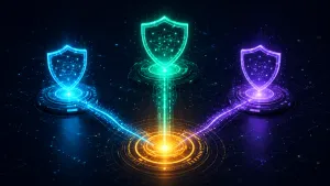 Three cyan network nodes labelled WireGuard, OpenVPN and Tailscale connected over a deep-navy mesh — a self-hosted VPN comparison for 2026.