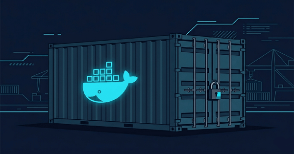 Docker whale logo on a locked shipping container — Docker security best practices for self-hosters