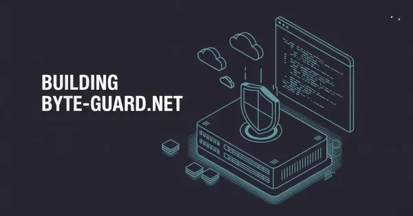 Flat illustration of an isometric server rack with a hexagonal security shield and terminal window, representing self-hosting a blog on a Hetzner VPS